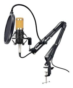 BM800 - Wired Condenser Microphone With V8 Sound Card - Black & Gold