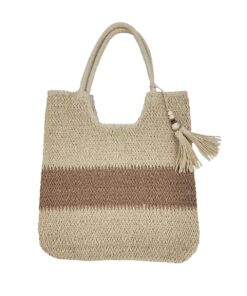Bohemian Straw Tote Bag For Women - Yellow, Brown