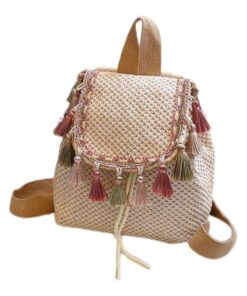 Bohemian Tassel And Straw Woven Shoulder Rucksak