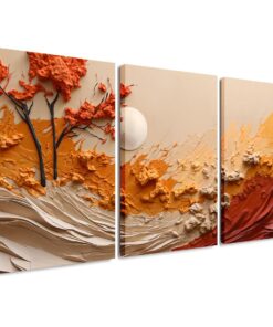 Boho Beige Orange 3 Piece Abstract Canvas Wall Art Deco
