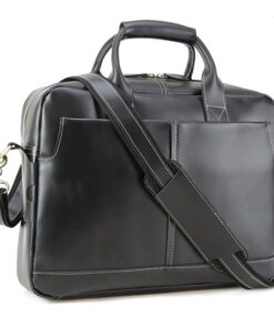 BoldShield 15 Inch Leather Laptop Briefcase - Black