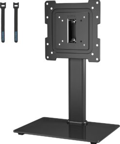 Bontec Tabletop Desktop Swivel Height Adjustable 17-43" TV Stand Glass Base