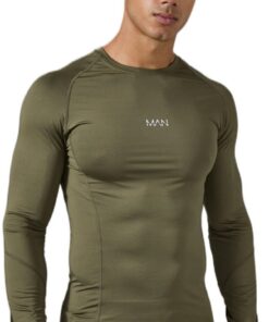 boohooMAN - Men's Active Base Layer Long Sleeve T-shirt - Khaki - 2XL