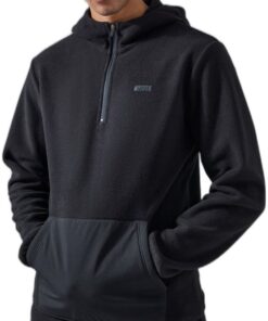 boohooMAN - Men's Active Fleece Quarter Zip Hoodie - Black - XL