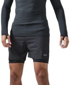 boohooMAN - Men's Active Quarter Zip 2-in-1 Short Tracksuit Set - Black - L