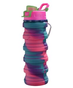 BPA Free Outdoor Collapsible Silicone Water Bottle with Hook - Army Purple