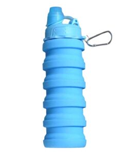 BPA Free Outdoor Collapsible Silicone Water Bottle with Hook - Blue