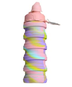 BPA Free Outdoor Collapsible Silicone Water Bottle with Hook - Macaroon Pink