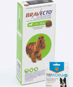 Bravecto Chew Tick & Flea Tablet Medium (10-20kg) & Triworm Dewormer (20kg)