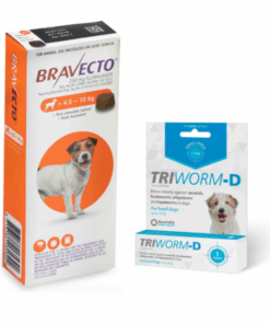 Bravecto Chew Tick & Flea Tablet Small (4.5-10kg) & Triworm Dewormer (10kg)