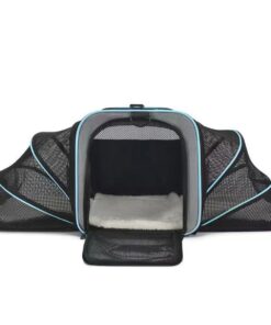 Breathable Expandable Foldable Soft Dog Cat Travel Bag Pet Carrier Bag - Black with blue