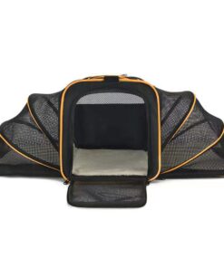 Breathable Expandable Foldable Soft Dog Cat Travel Bag Pet Carrier Bag - Black with orange