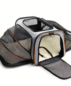 Breathable Expandable Foldable Soft Dog Cat Travel Bag Pet Carrier Bag - Gray with orange