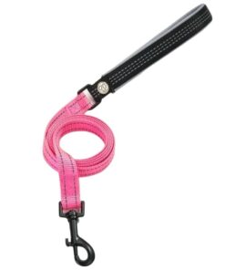 Bright Nylon Dog Lead with Black padded Handle - Pink - S