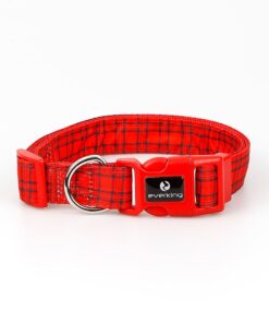 Bright Red Plaid Design Dog Collar - Adjustable - S