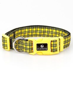 Bright Yellow Plaid Design Dog Collar - Adjustable - S