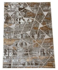 Brown, Gold Turkish Geometric Modern Pattern Area Rug - 170 x 120 cm
