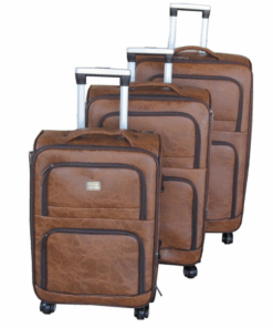 Brown PU Leather 3-Piece Luggage Set with Spinner Wheels and Built-in Lock