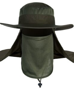 Bucket Hat Fishing Outdoor Sun Hat UPF50+ Mesh Wide Brim with FaceNeck Flap - ArmyGreen