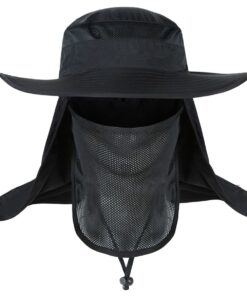 Bucket Hat Fishing Outdoor Sun Hat UPF50+ Mesh Wide Brim with FaceNeck Flap - Black