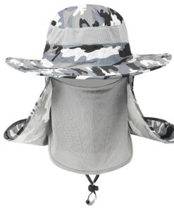 Bucket Hat Fishing Outdoor Sun Hat UPF50+ Mesh Wide Brim with FaceNeck Flap - Camouflage light gray