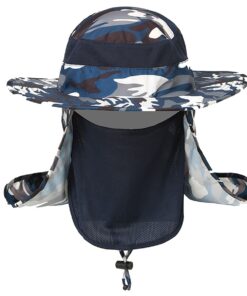 Bucket Hat Fishing Outdoor Sun Hat UPF50+ Mesh Wide Brim with FaceNeck Flap - Camouflage navy blue