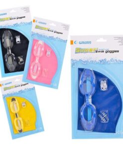 Bulk Pack 4x Swimming Cap & Goggle Set With Ear Plugs & Nose Clip