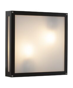 Bulkhead - Square Large Grid - Black - 2xE27