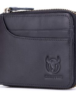 Bullcaptain Ferdinand Genuine Leather Bifold RFID Blocking Men's Zip Wallet - Black