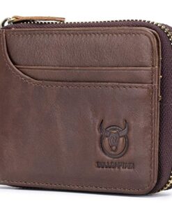 Bullcaptain Ferdinand Genuine Leather Bifold RFID Blocking Men's Zip Wallet - Brown