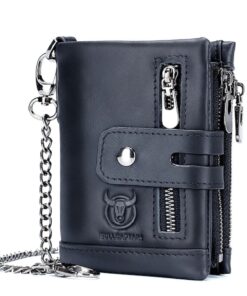 Bullcaptain Gunner Genuine Leather Bifold RFID Blocking Men's Zip Wallet - Black