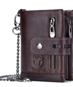 Bullcaptain Gunner Genuine Leather Bifold RFID Blocking Men's Zip Wallet - Brown
