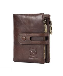 Bullcaptain Men's Double Zipper Bi Fold Leather Wallet