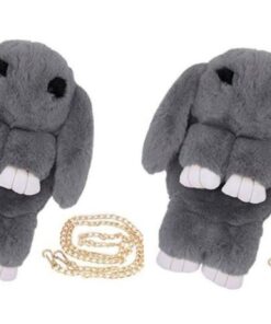 Bunny Rabbit Plush Sling Crossbody Bag with Chain - Grey - Pack of 2