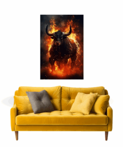 Burning Bull Canvas Wall Art
