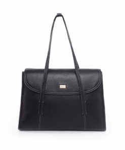 Busby Jessica Leather 15" Laptop Work Tote with Flap Closure - Black