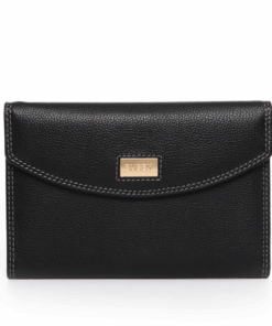 Busby Jessica Leather Travel Flap Purse with 7 Card Slots - Black