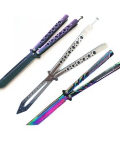 Butterfly Knife Combo - Large Silver Practice + Iridescent Large + Ek-06