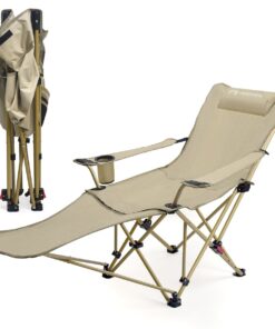 Camping Chair 4 Adjustable Reclining Positions Removable Footrest