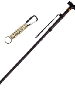 Camping Foldable Portable Hiking Walking Stick With Military Carabiner Clip - Black