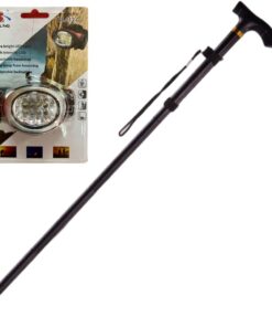 Camping Foldable Portable Hiking Walking Stick With Pro Headlamp Torch - Black