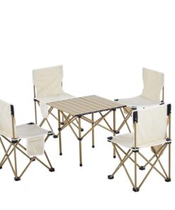 Camping Foldable Tables & Chairs Set of 5 - Beige
