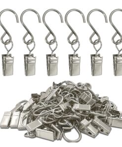 Camping & Home Stainless Steel S Hooks Curtain Multi Use Clips (50 Piece)