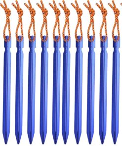Camping Metallic Aluminium Tent Peg Set of 12 (18cm) - Blue