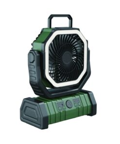 Camping Oscillating Fan with LED Light - Green