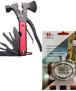 Camping Outdoor Multi Tools Heavy Duty Twin Axe/ Hammer & Headlamp Torch