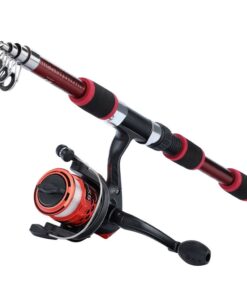 Camping Portable Carbon Fibre Telescopic 1.8m Fishing Rod with Reel (1.8m) - Red