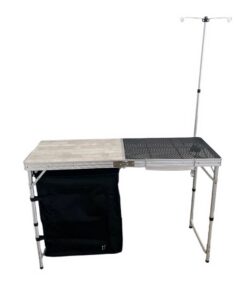 Camping Portable Folding Aluminum Alloy Kitchen Table- White Wood Grain Top