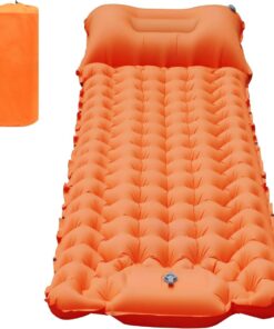 Camping Sleeping Pad With Built-In Pillow And Pump - Orange