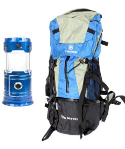 Campsor 65L+10L Camping/Hiking Backpack - Blue & Solar Camping Lantern